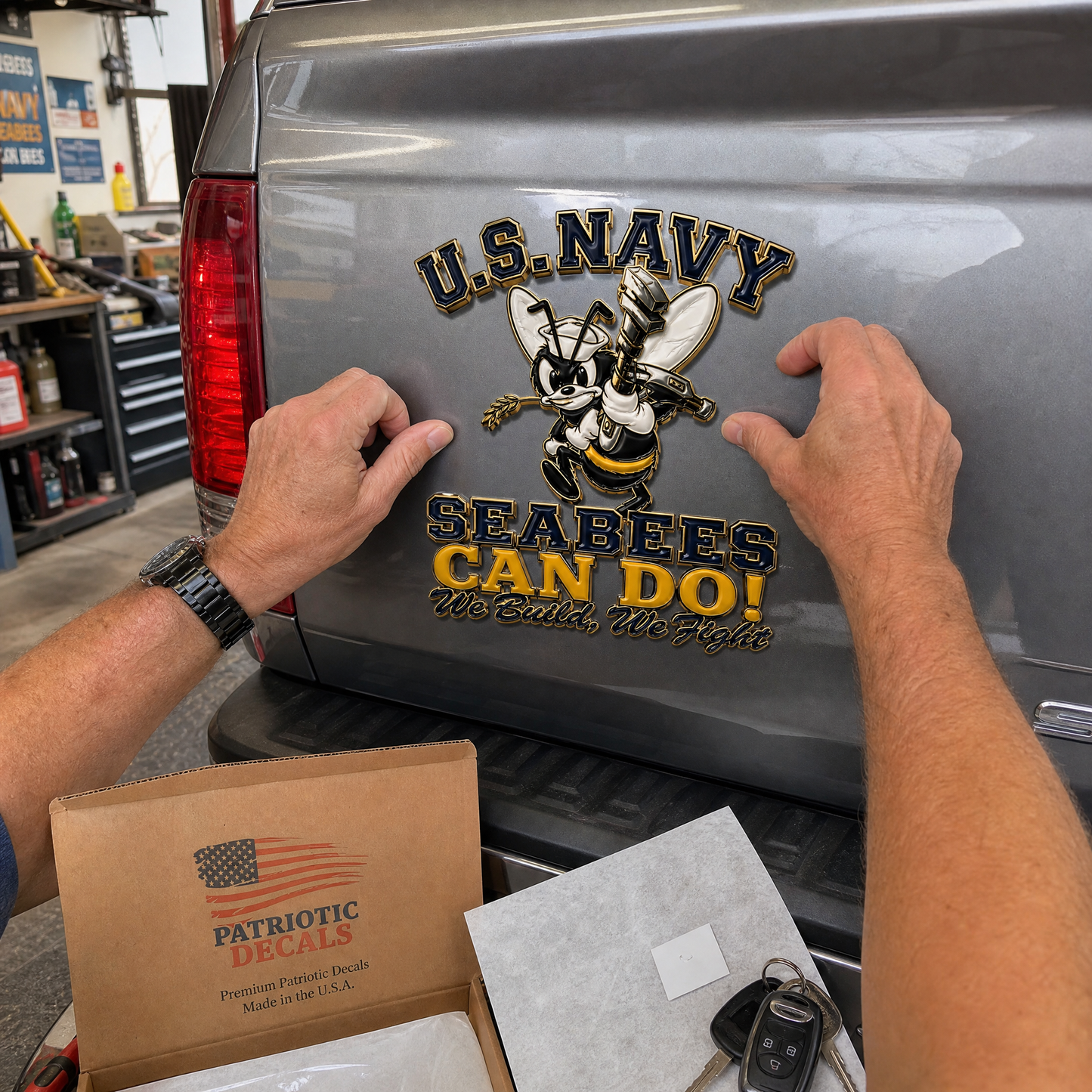 🐝 Last Day Promo: 49% OFF 🛠️U.S. Navy Seabees Veteran Pride CAN DO! Metal Car Emblem