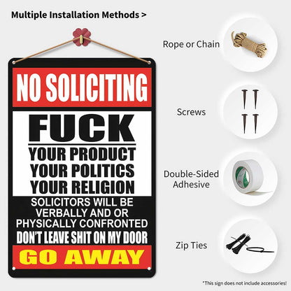 RECLAIM YOUR PEACE: Ultra-Firm "NO SOLICITING" Metal Sign