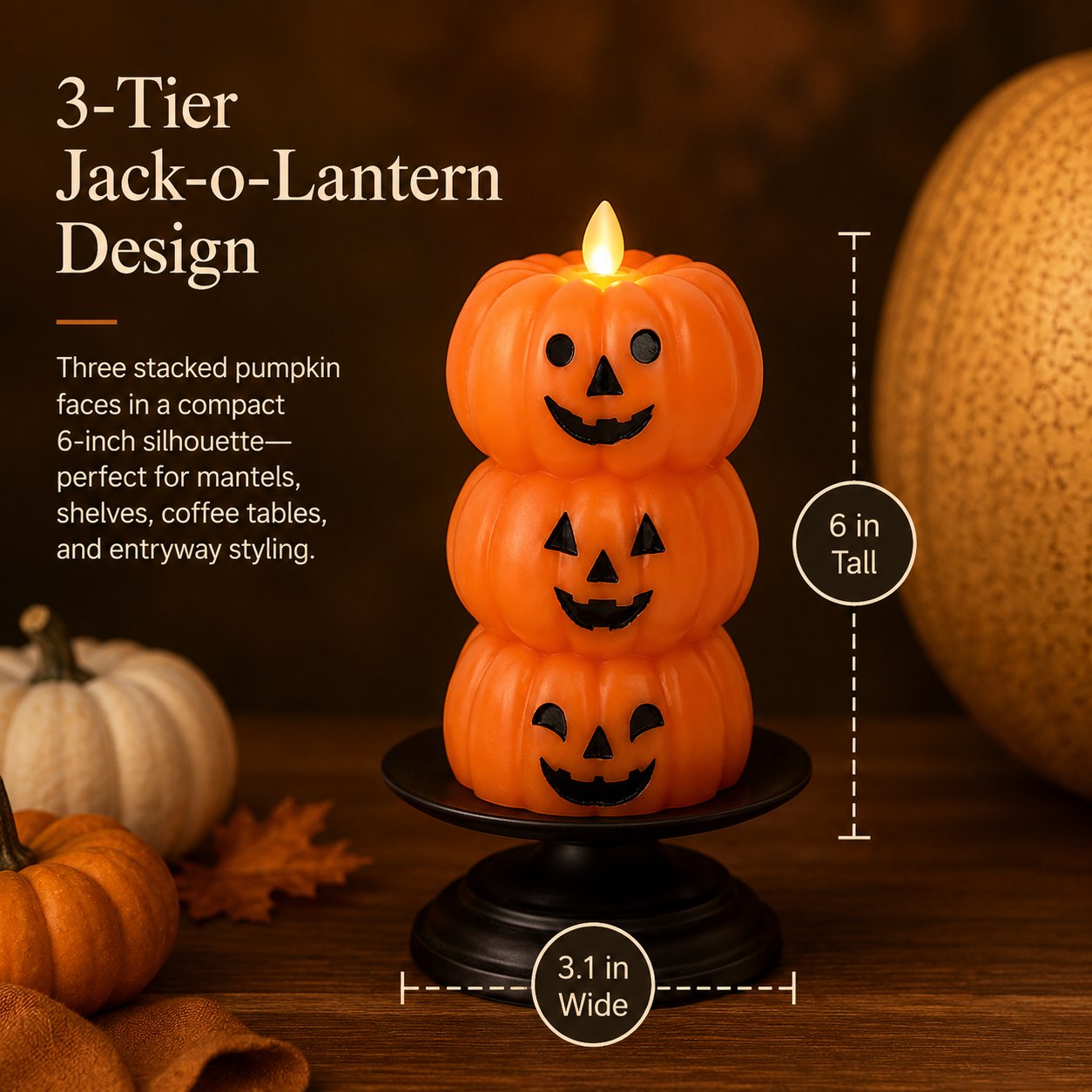 🎃 Stacked Jack-o’-Lantern Flameless LED Candle