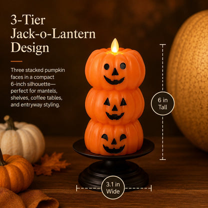 🎃 Stacked Jack-o’-Lantern Flameless LED Candle