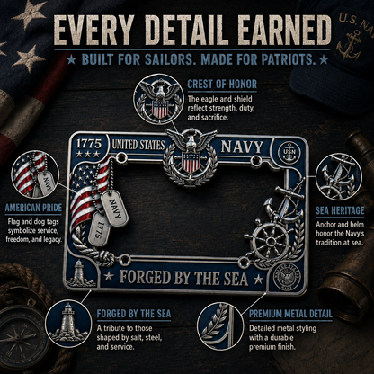 🔥 Last Day 49% OFF - U.S. Navy “Forged By The Sea” License Plate Frame ⚓