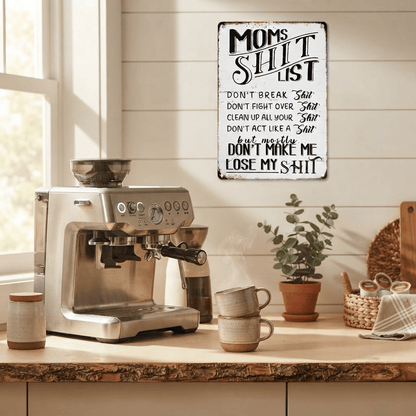 “Mom's Shit List” Funny Metal Wall Sign
