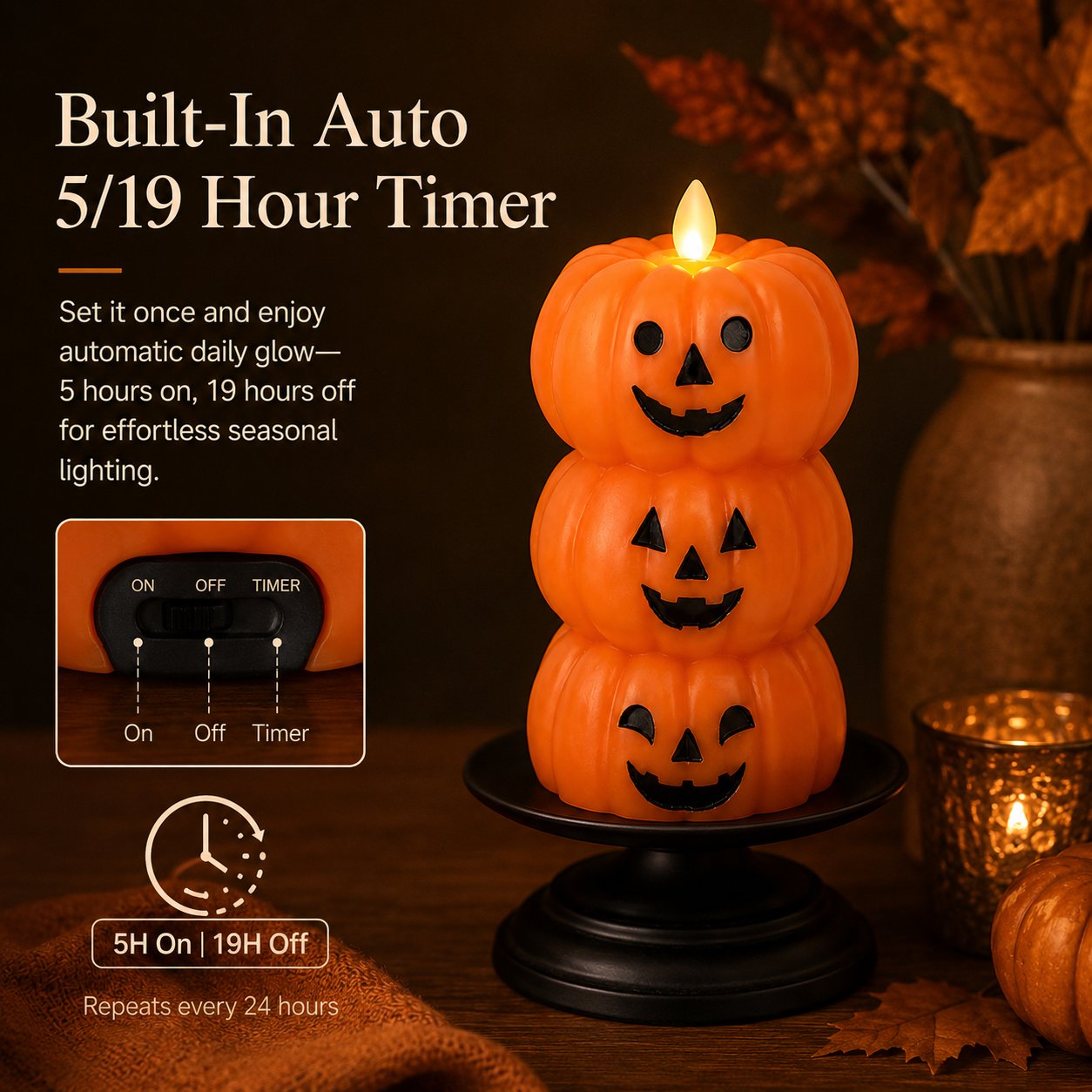 🎃 Stacked Jack-o’-Lantern Flameless LED Candle