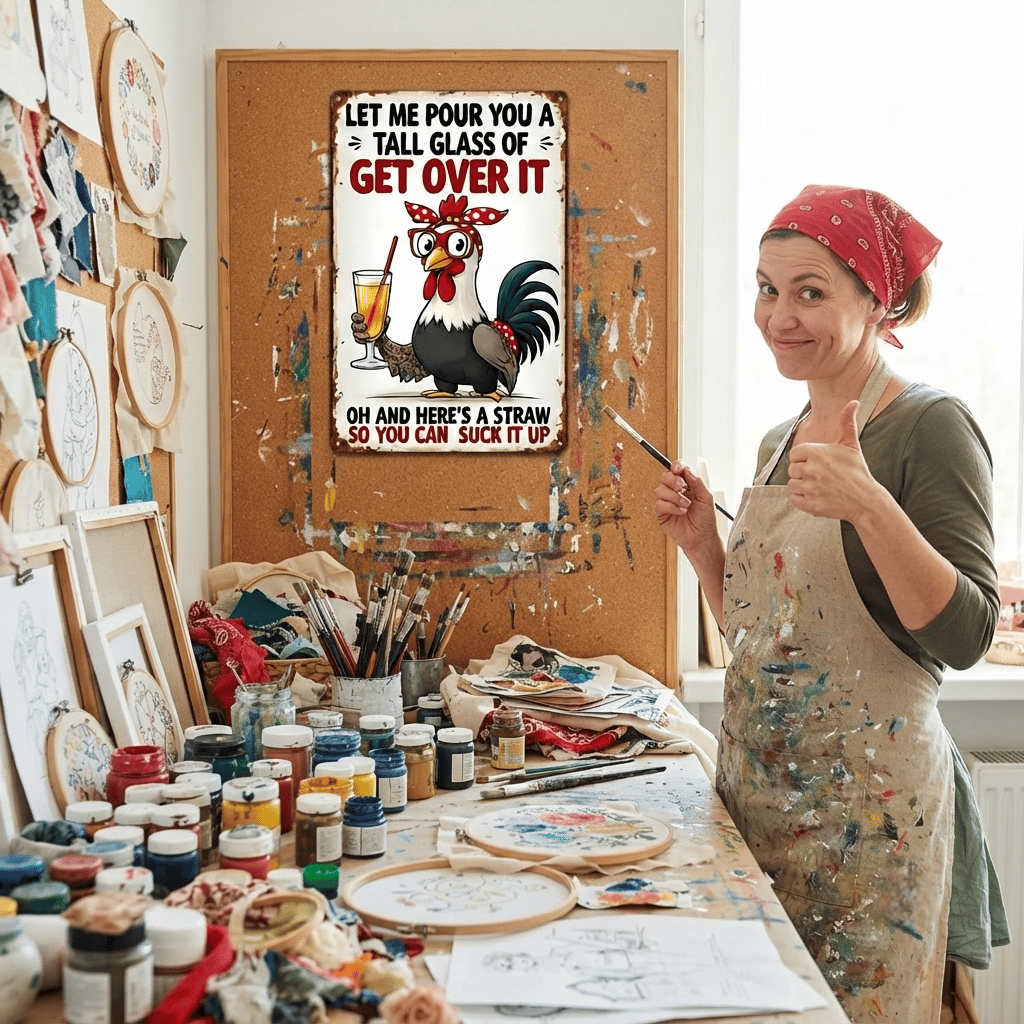The Sassy Rooster "Get Over It" Vintage Metal Sign