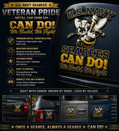 🐝 Last Day Promo: 49% OFF 🛠️U.S. Navy Seabees Veteran Pride CAN DO! Metal Car Emblem