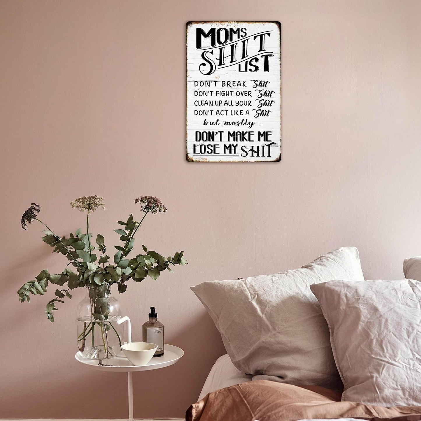 “Mom's Shit List” Funny Metal Wall Sign