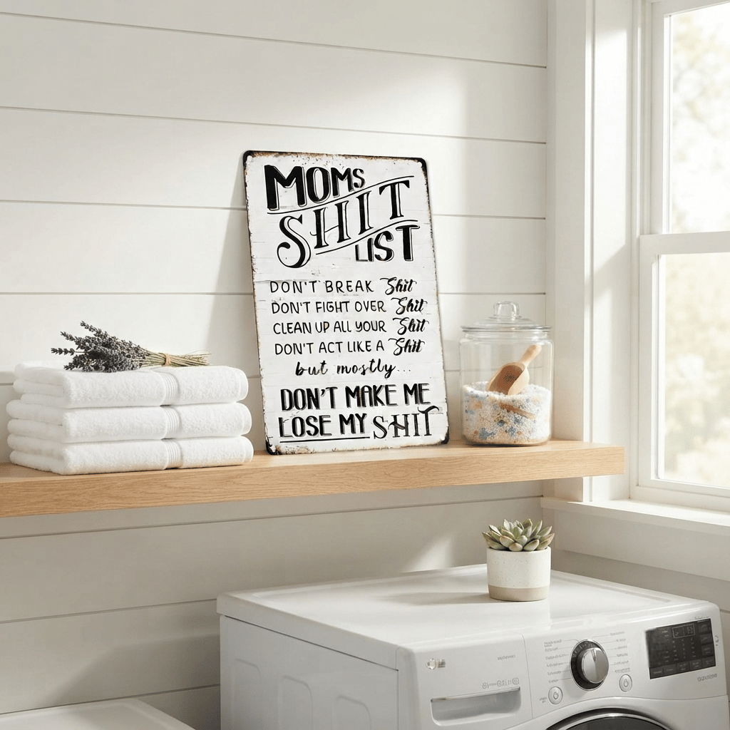 “Mom's Shit List” Funny Metal Wall Sign