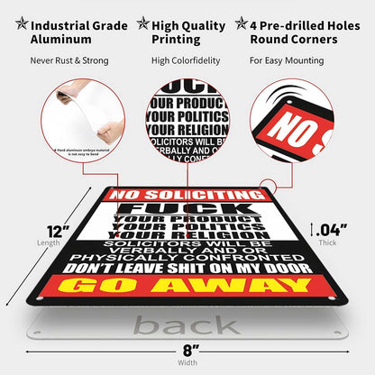 RECLAIM YOUR PEACE: Ultra-Firm "NO SOLICITING" Metal Sign