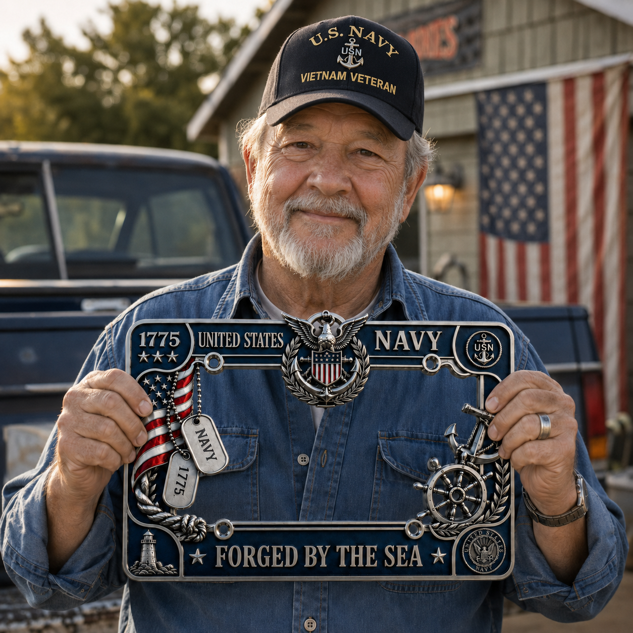 🔥 Last Day 49% OFF - U.S. Navy “Forged By The Sea” License Plate Frame ⚓