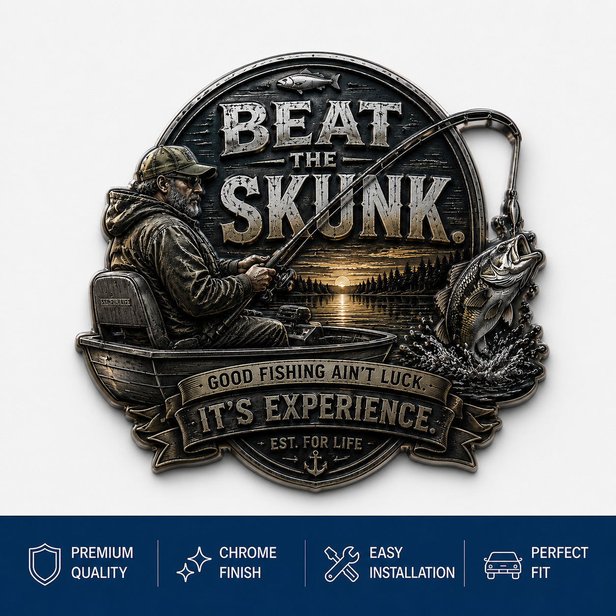 🎣 “BEAT SKUNK” Premium 3D Metal Vehicle Emblem Badge