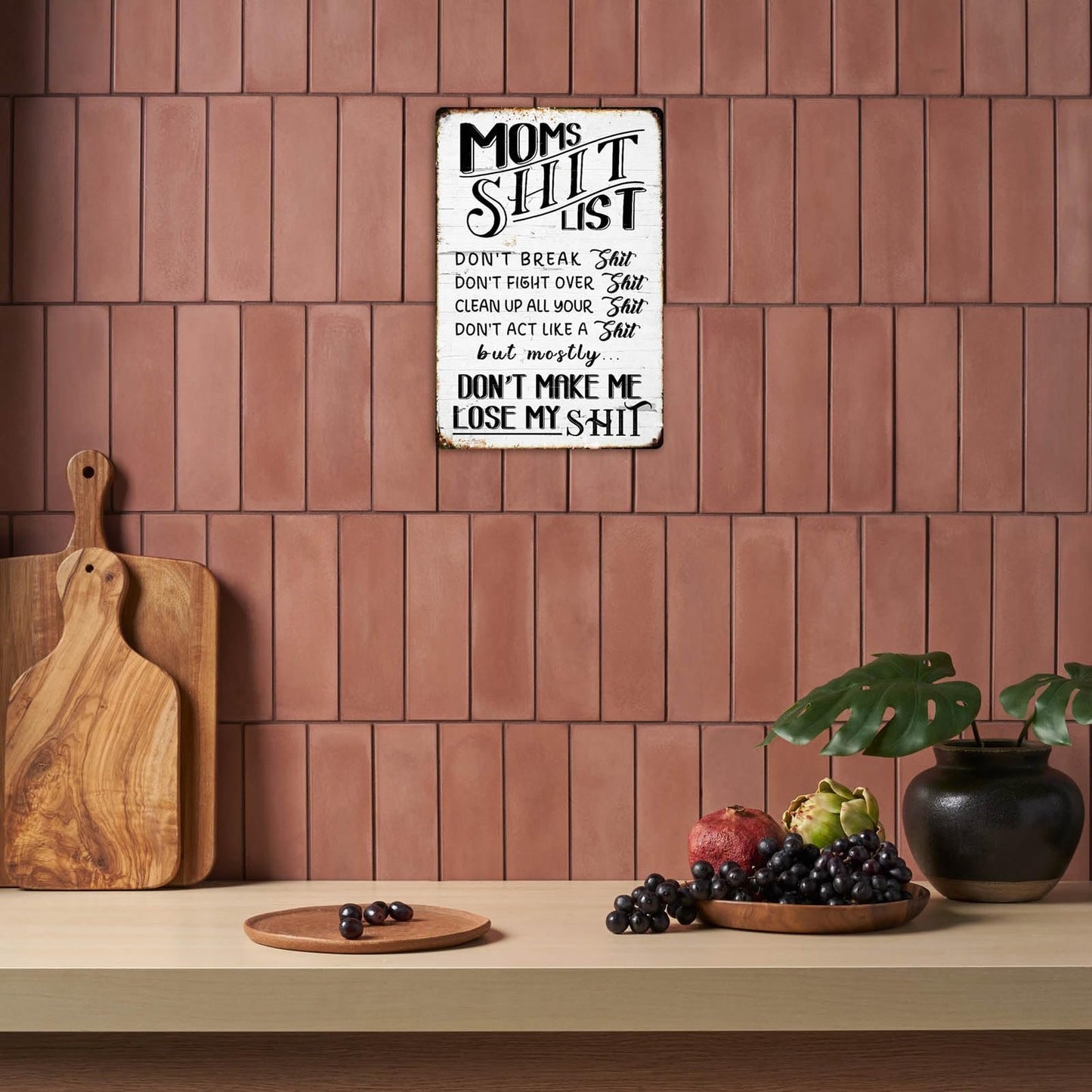 “Mom's Shit List” Funny Metal Wall Sign