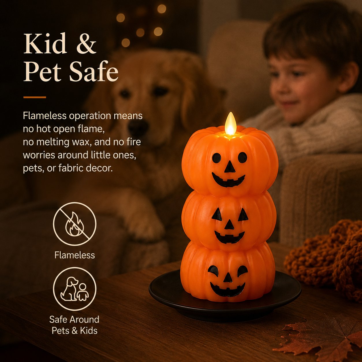 🎃 Stacked Jack-o’-Lantern Flameless LED Candle