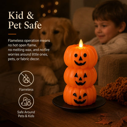 🎃 Stacked Jack-o’-Lantern Flameless LED Candle