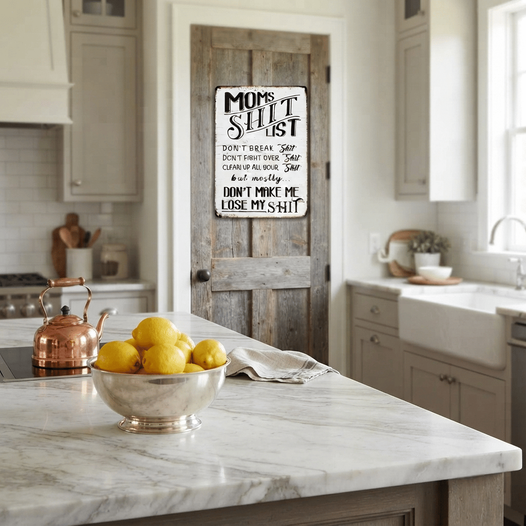“Mom's Shit List” Funny Metal Wall Sign