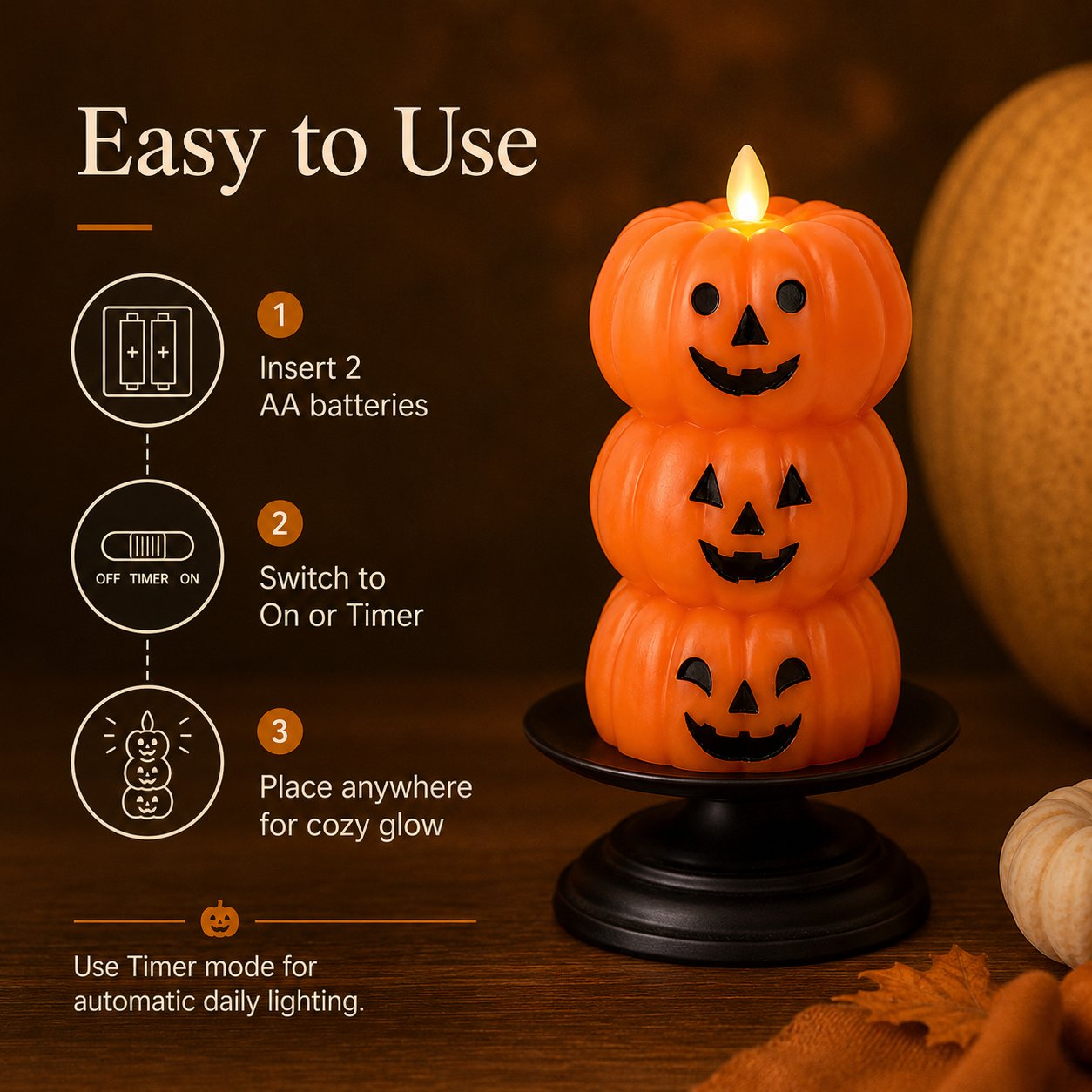 🎃 Stacked Jack-o’-Lantern Flameless LED Candle