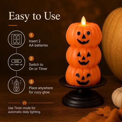 🎃 Stacked Jack-o’-Lantern Flameless LED Candle