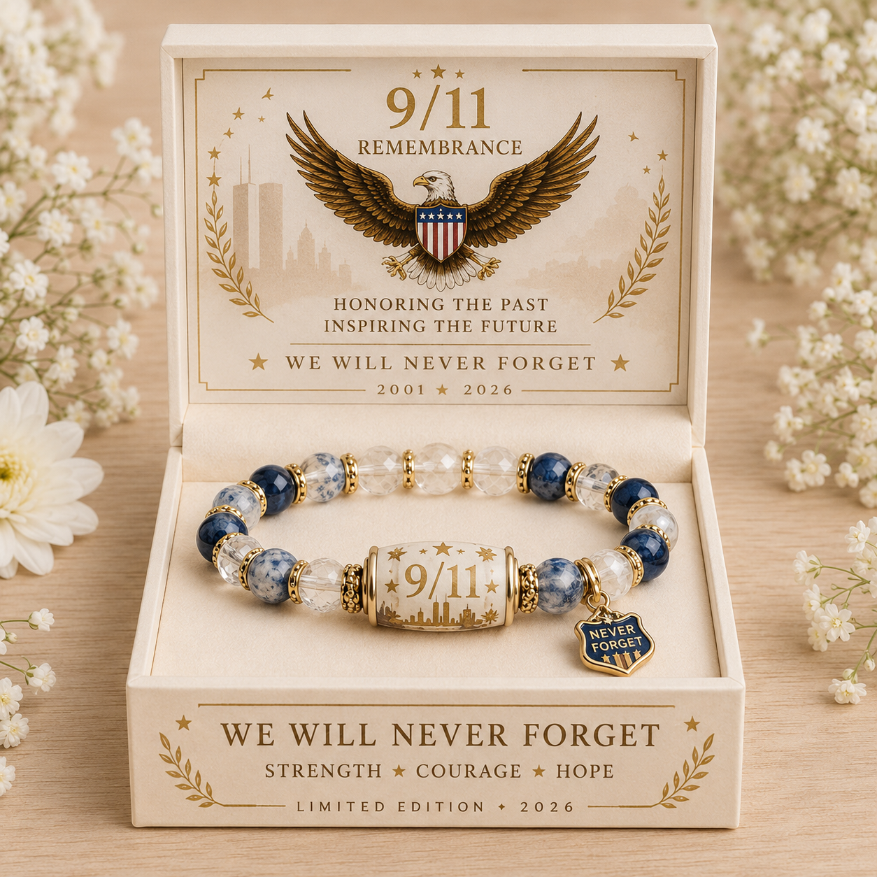💖🎁9/11 Never Forget Commemorative Bracelet – 25th Anniversary Limited Edition