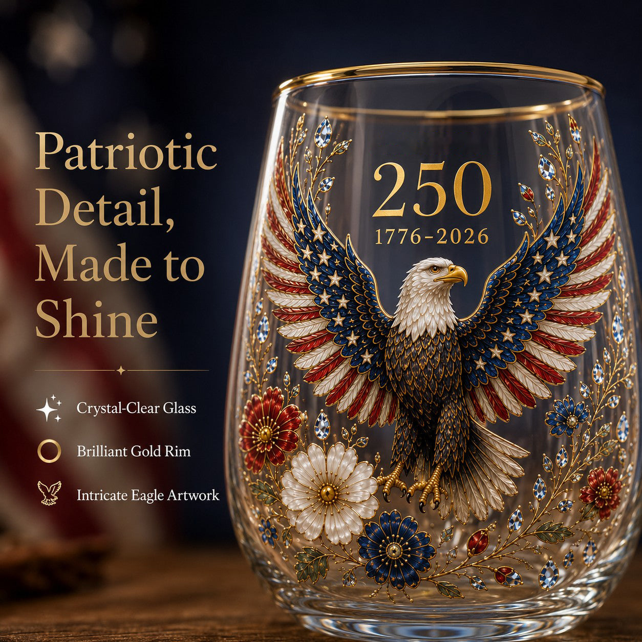 🦅'America 250 Eagle Glass Tumbler