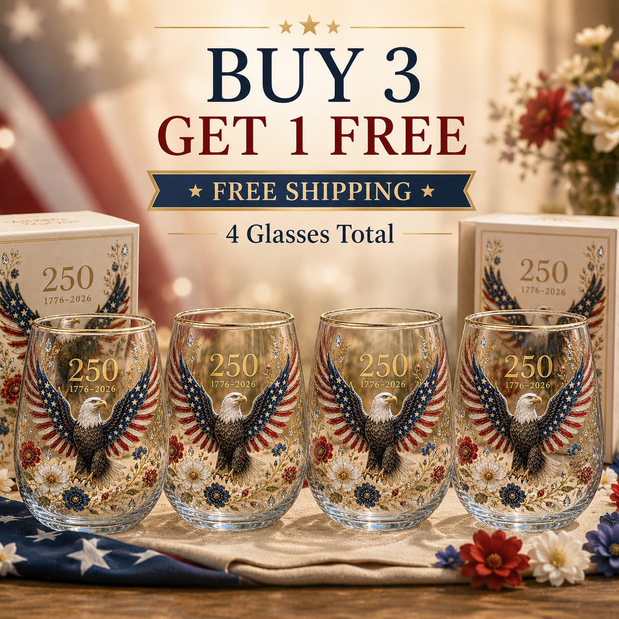 🦅'America 250 Eagle Glass Tumbler