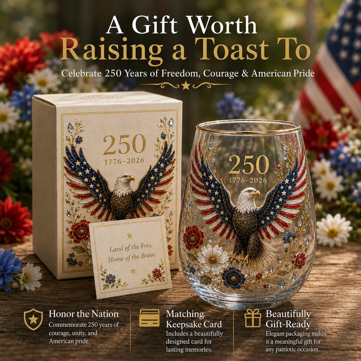 🦅'America 250 Eagle Glass Tumbler