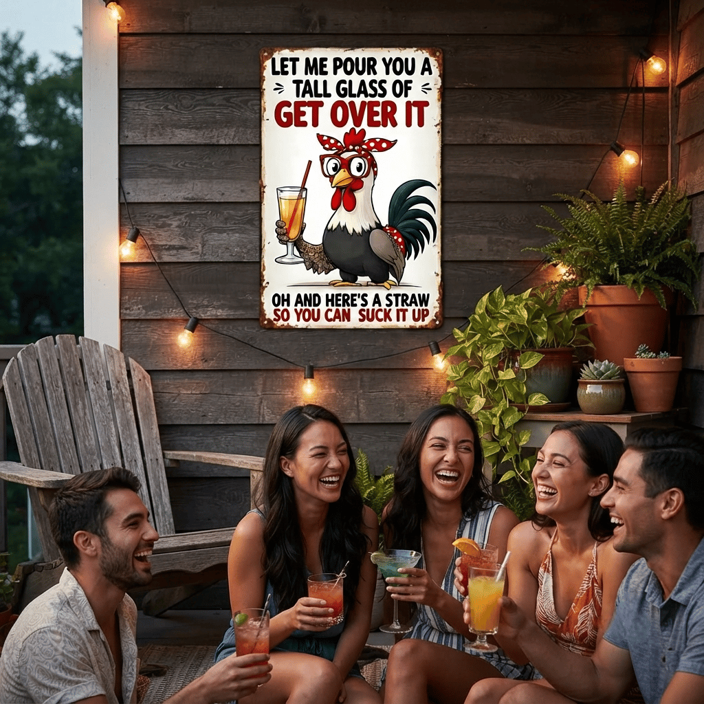 The Sassy Rooster "Get Over It" Vintage Metal Sign