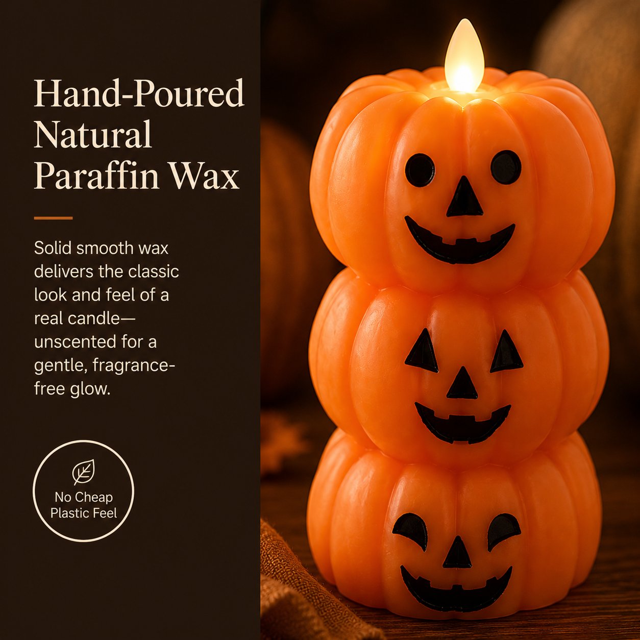 🎃 Stacked Jack-o’-Lantern Flameless LED Candle
