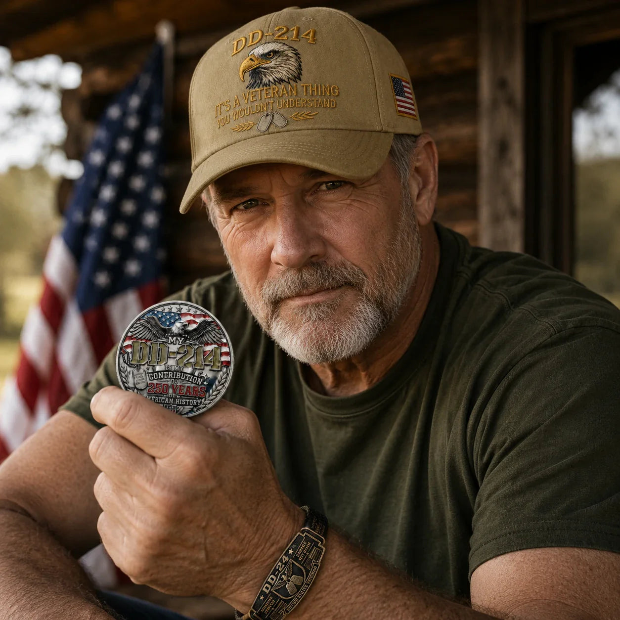 🔥Today Only: FREE Collector Coin🔥| DD-214 Veteran Honor 3-Piece Gift Set – Embroidered Cap, Coin & Bracelet