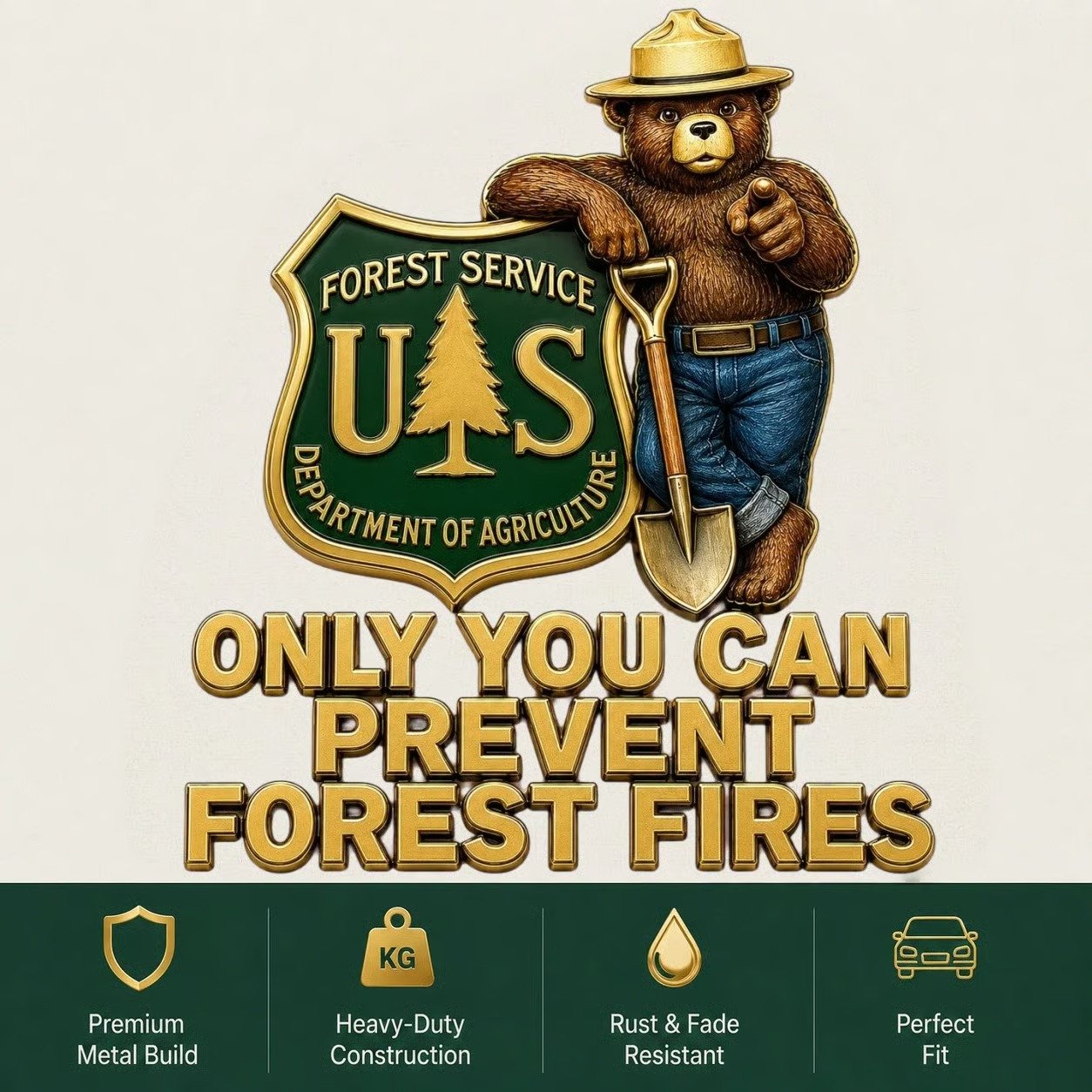 🔥HOT SALE 49% OFF🐻🚗USFS Bear Only You Can Prevent Wildfires Car Emblem Metal Badge🌲✨