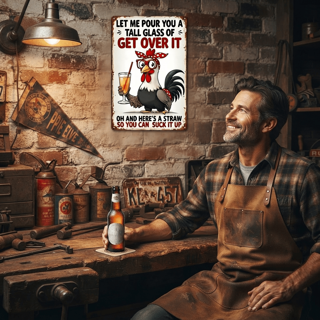 The Sassy Rooster "Get Over It" Vintage Metal Sign