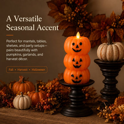 🎃 Stacked Jack-o’-Lantern Flameless LED Candle