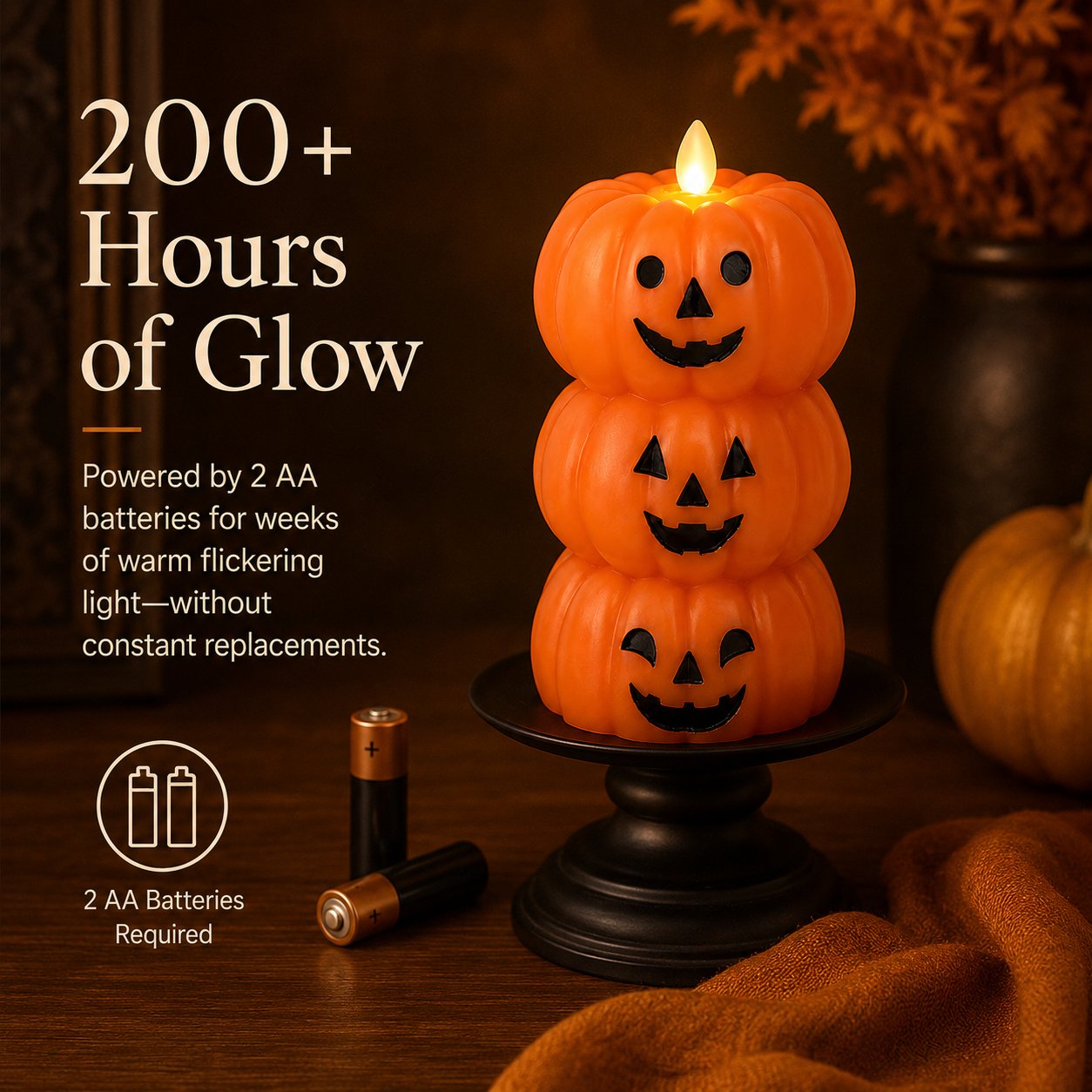 🎃 Stacked Jack-o’-Lantern Flameless LED Candle