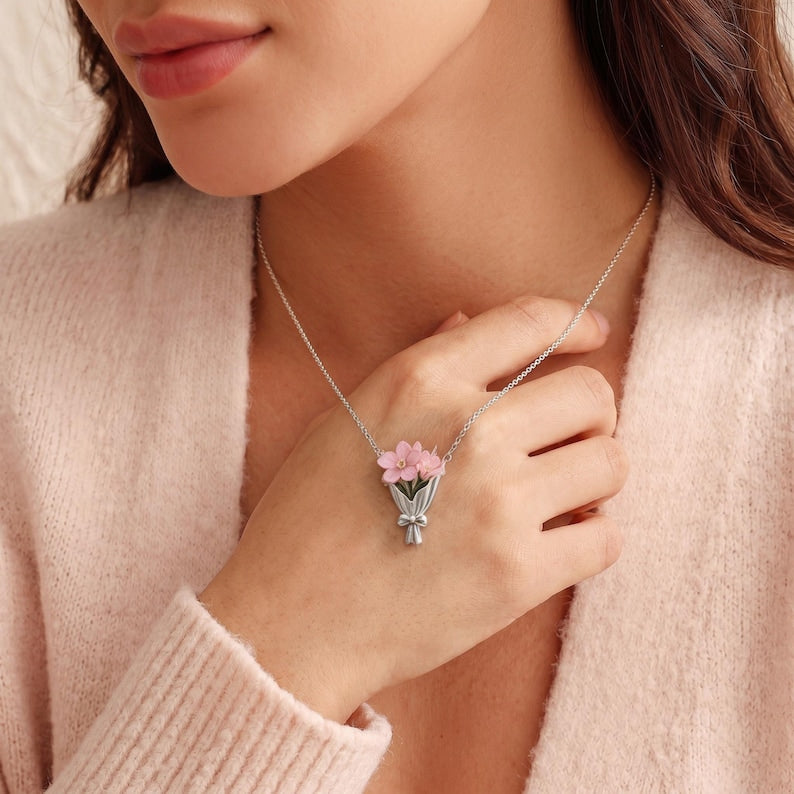💐Floral Bouquet Necklace - Flower Holder Pendant